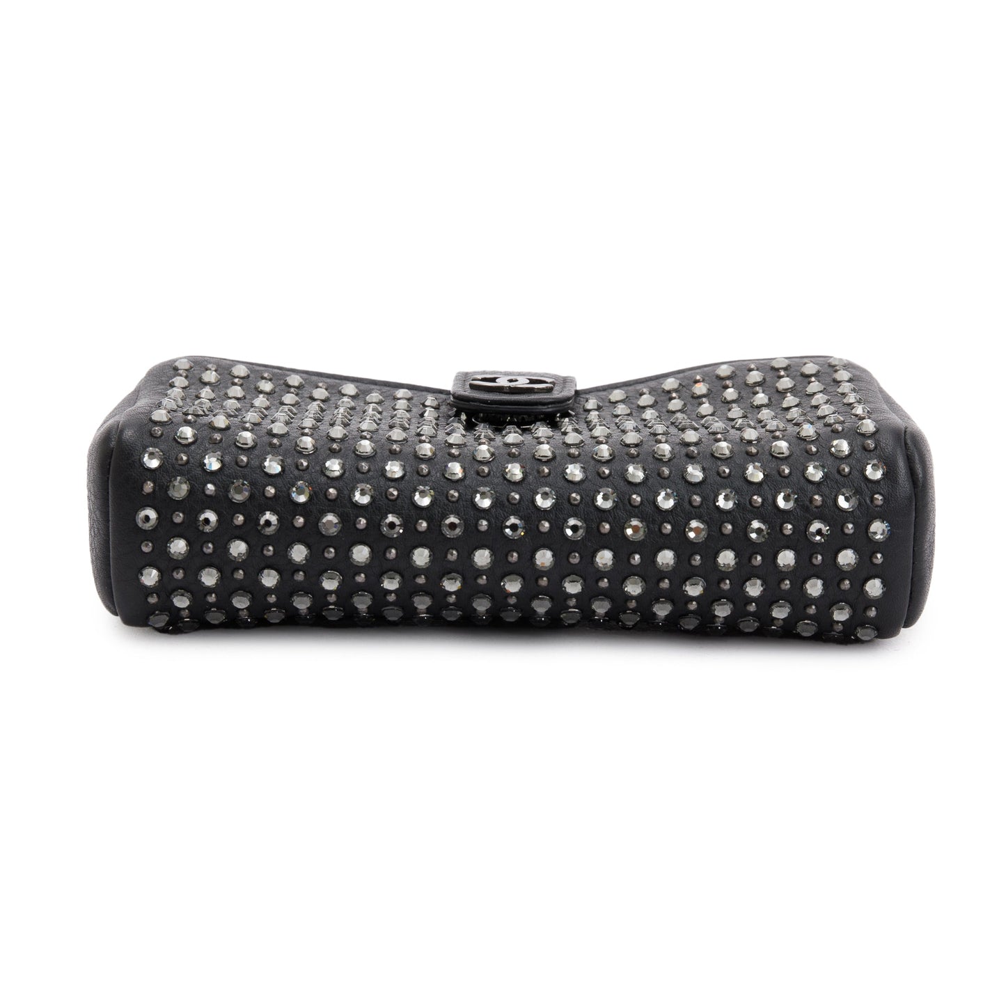 Chanel Black Calfskin Leather Strass Studded Phone Holder Clutch