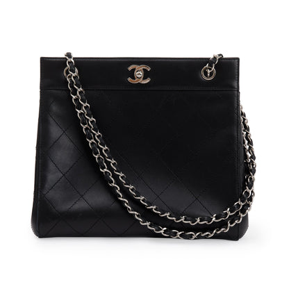 Chanel Black Calfskin Leather Turn-Lock CC Small Chain Tote