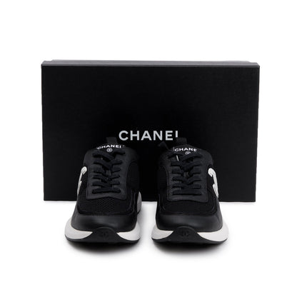 Chanel Black Calfskin Mesh Suede CC Logo Sneakers, Size 41