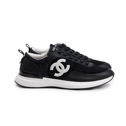 Chanel Black Calfskin Mesh Suede CC Logo Sneakers, Size 41