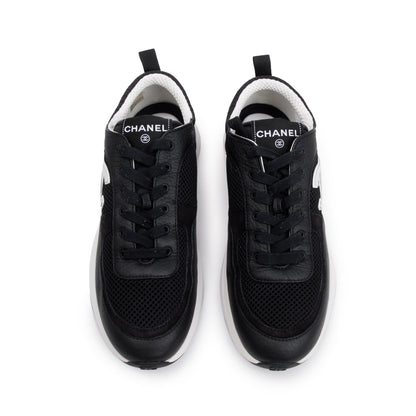 Chanel Black Calfskin Mesh Suede CC Logo Sneakers, Size 41