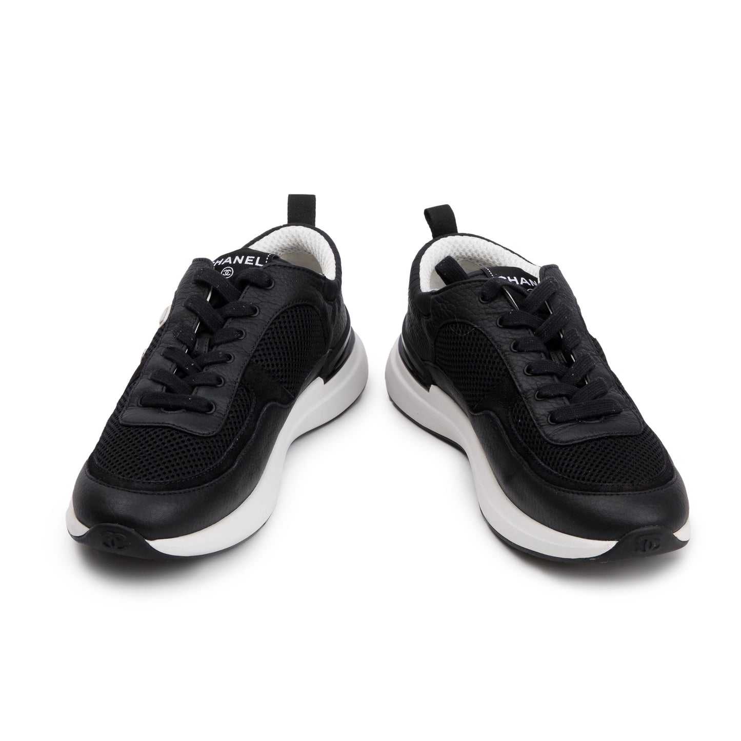Chanel Black Calfskin Mesh Suede CC Logo Sneakers, Size 41