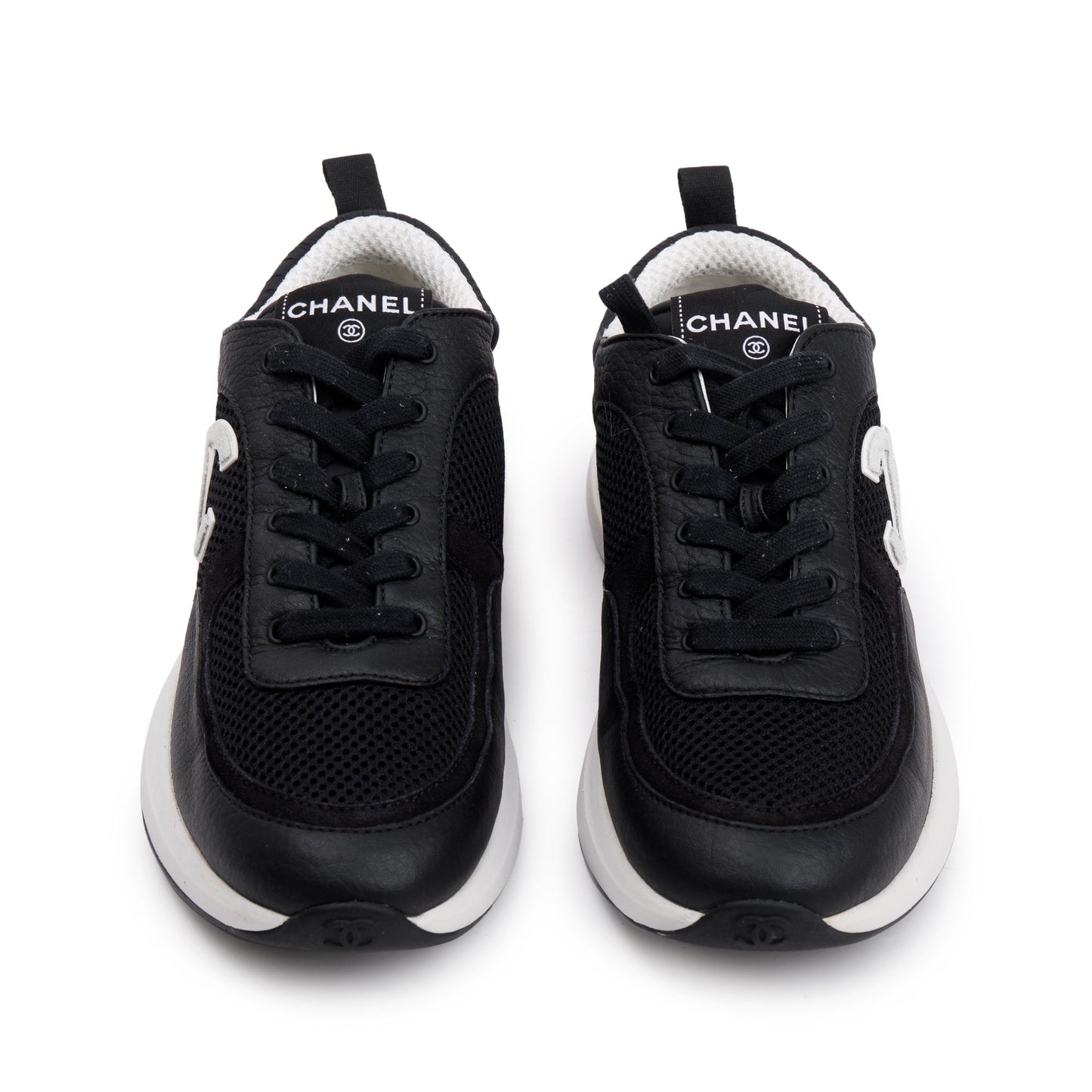Chanel Black Calfskin Mesh Suede CC Logo Sneakers, Size 41