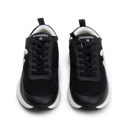 Chanel Black Calfskin Mesh Suede CC Logo Sneakers, Size 41