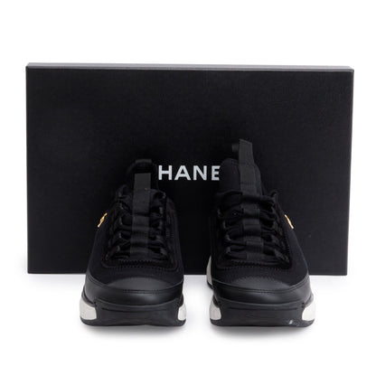 Chanel Black Calfskin Neoprene Interlocking CC Logo Sneakers, Size 36.5