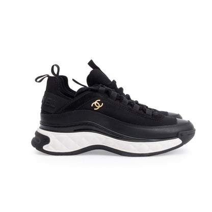 Chanel Black Calfskin Neoprene Interlocking CC Logo Sneakers, Size 36.5