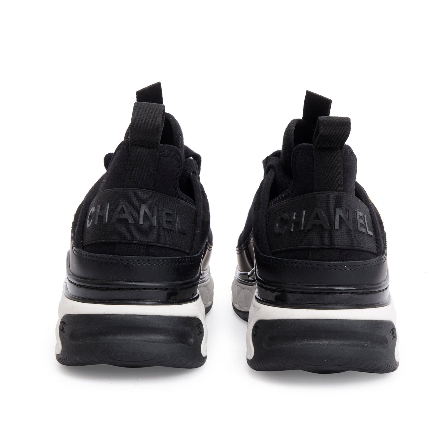 Chanel Black Calfskin Neoprene Interlocking CC Logo Sneakers, Size 36.5