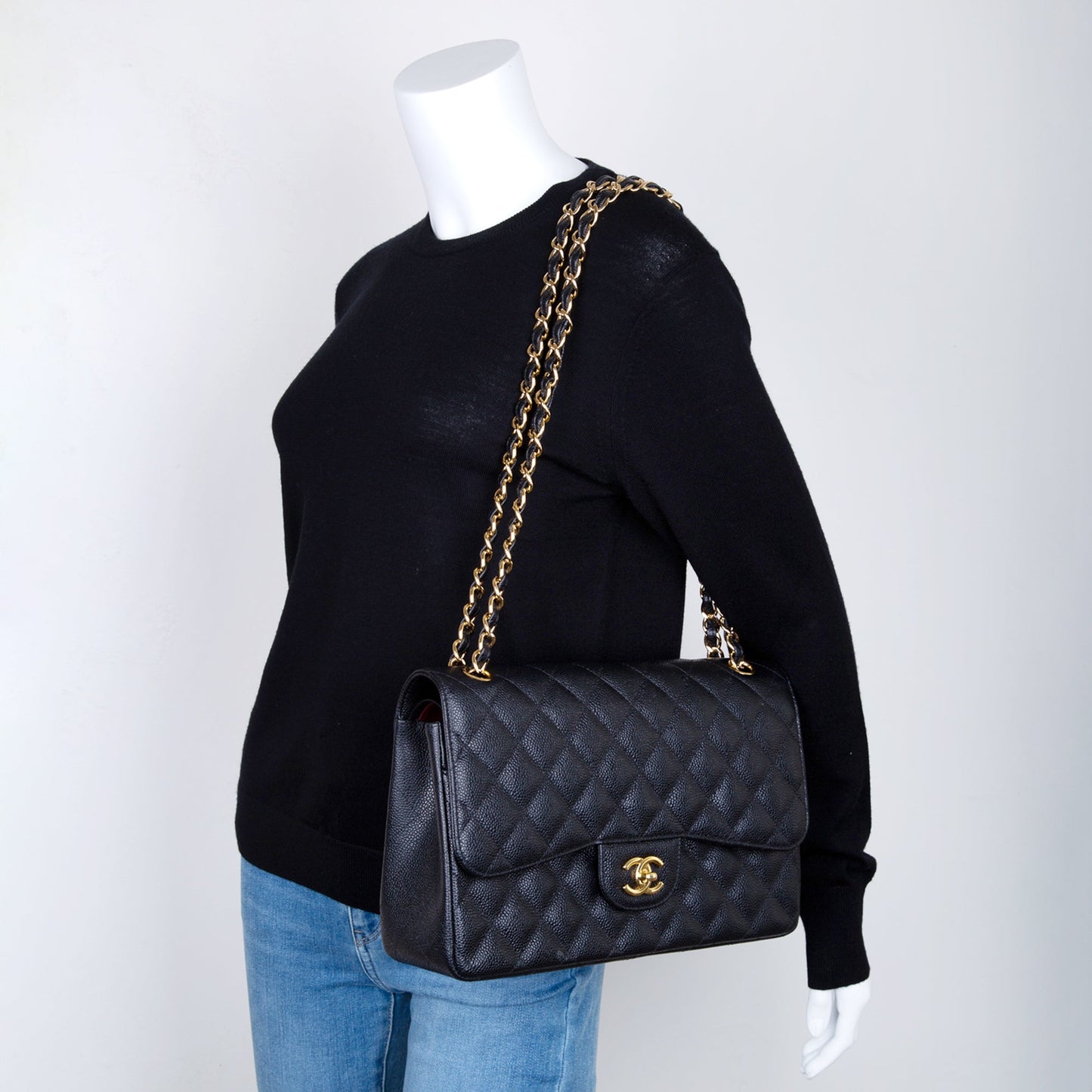 Chanel Black Caviar Classic Jumbo Double Flap Bag
