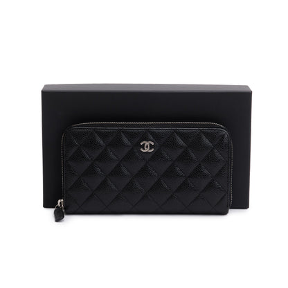 Chanel Black Caviar Classic Large Gusset Zip Around Wallet
