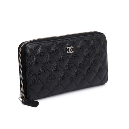 Chanel Black Caviar Classic Large Gusset Zip Around Wallet