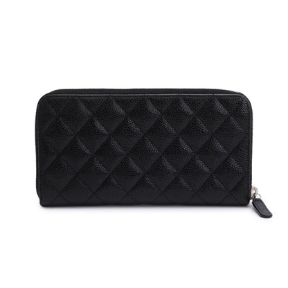 Chanel Black Caviar Classic Large Gusset Zip Around Wallet