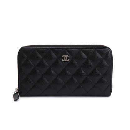 Chanel Black Caviar Classic Large Gusset Zip Around Wallet