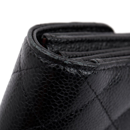 Chanel Black Caviar Classic Long Flap Wallet