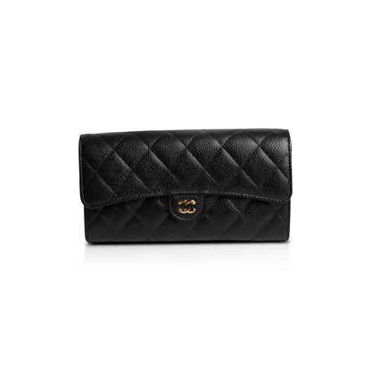 Chanel Black Caviar Classic Long Flap Wallet