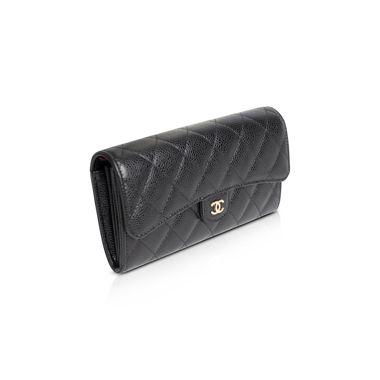 Chanel Black Caviar Classic Long Flap Wallet