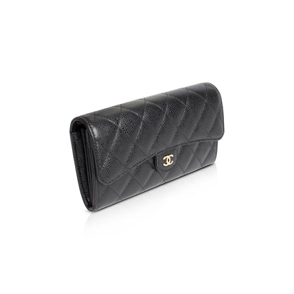 Chanel Black Caviar Classic Long Flap Wallet