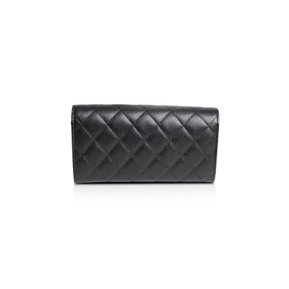Chanel Black Caviar Classic Long Flap Wallet