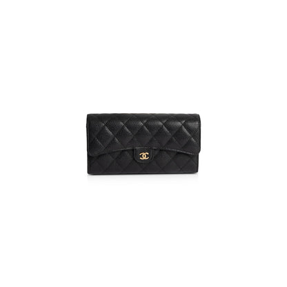 Chanel Black Caviar Classic Long Flap Wallet