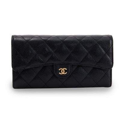 Chanel Black Caviar Classic Long Flap Wallet