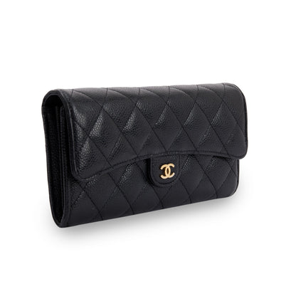 Chanel Black Caviar Classic Long Flap Wallet