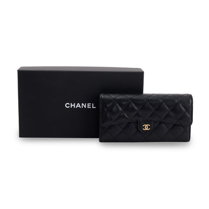 Chanel Black Caviar Classic Long Flap Wallet