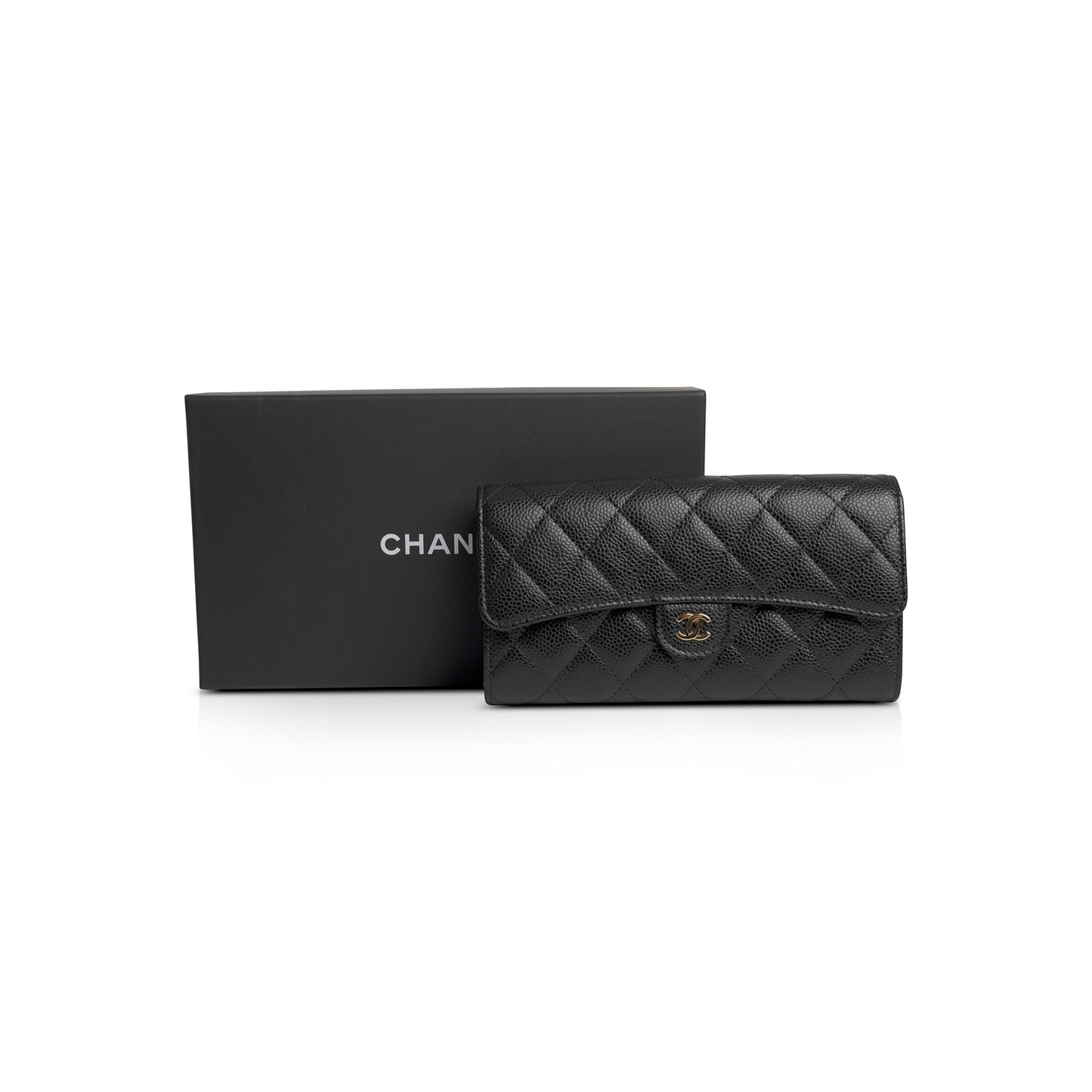 Chanel Black Caviar Classic Long Flap Wallet