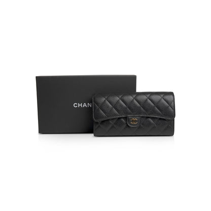 Chanel Black Caviar Classic Long Flap Wallet