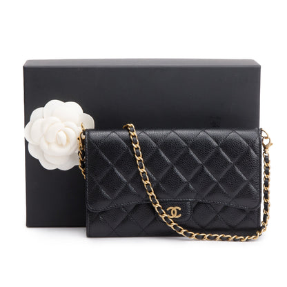 Chanel Black Caviar Detachable Chain Clutch Bag