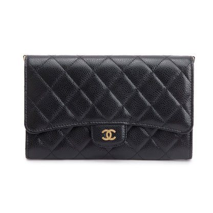 Chanel Black Caviar Detachable Chain Clutch Bag
