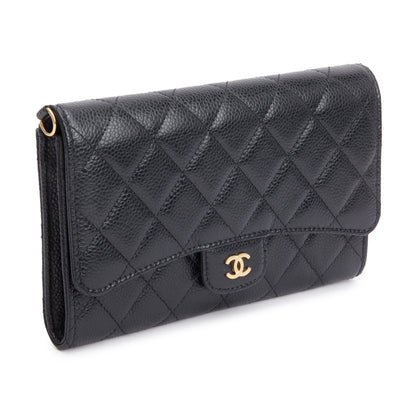 Chanel Black Caviar Detachable Chain Clutch Bag