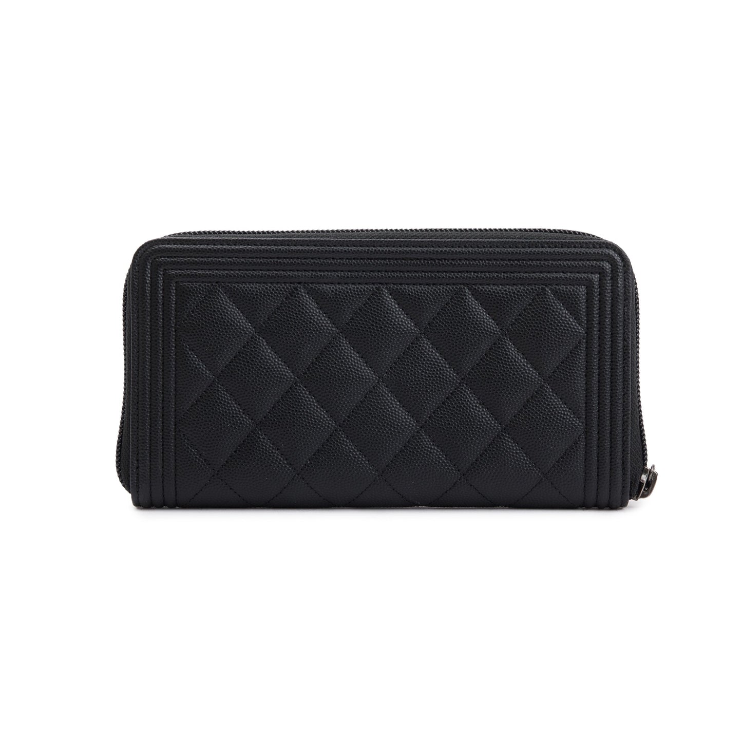 Chanel Black Caviar Leather Boy Long Zip Around Wallet