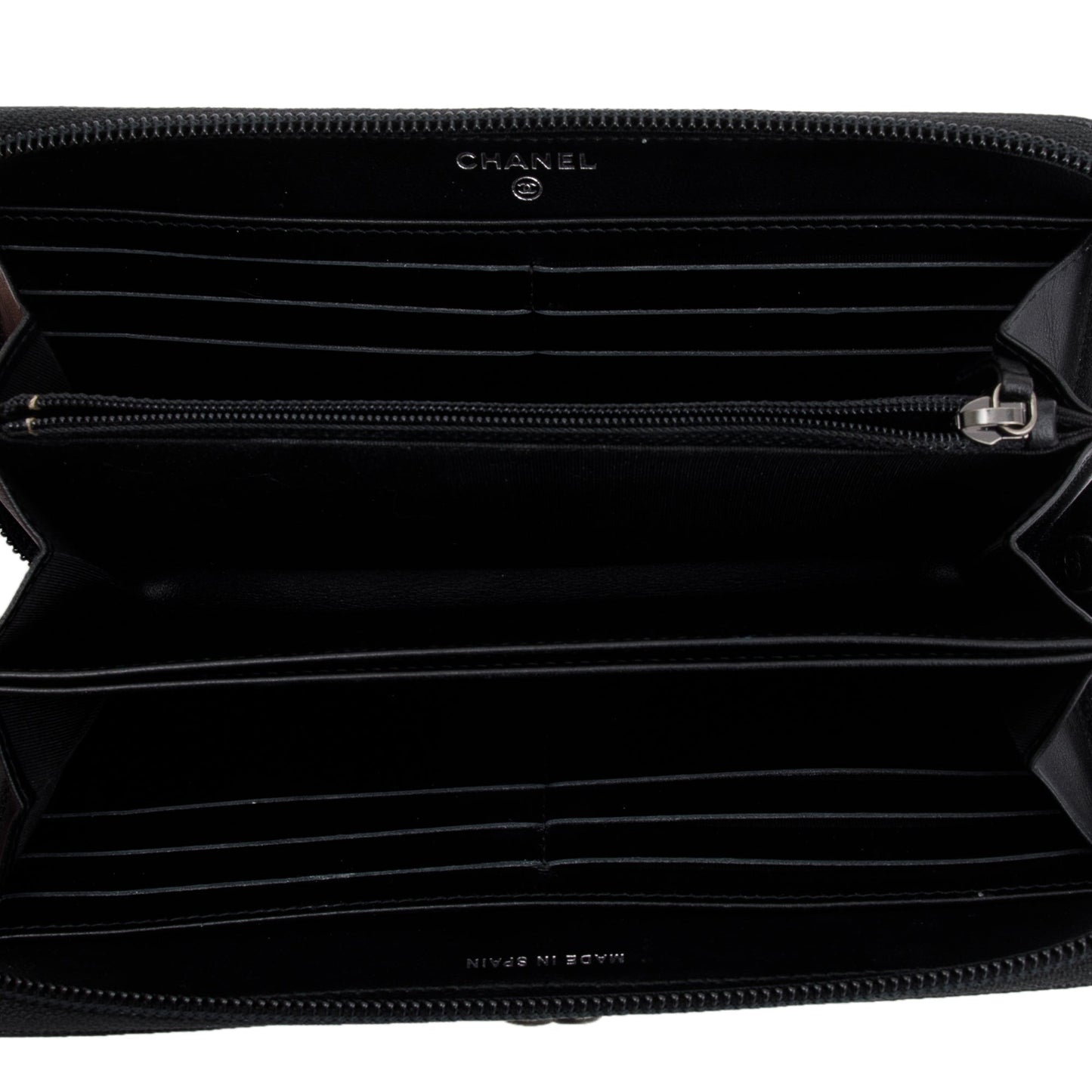 Chanel Black Caviar Leather Boy Long Zip Around Wallet