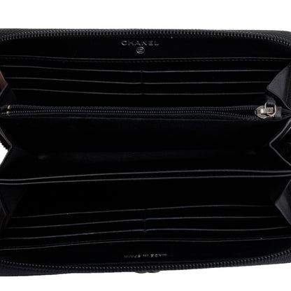 Chanel Black Caviar Leather Boy Long Zip Around Wallet