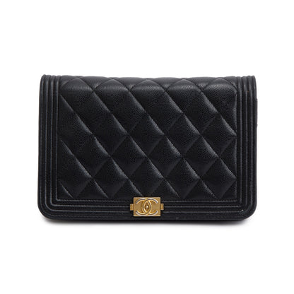Chanel Black Caviar Leather Boy Wallet on Chain