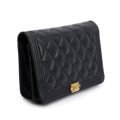 Chanel Black Caviar Leather Boy Wallet on Chain