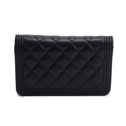 Chanel Black Caviar Leather Boy Wallet on Chain