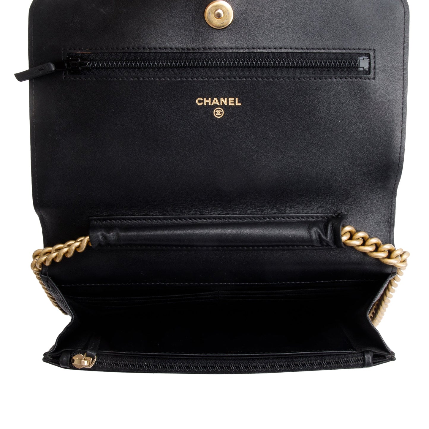 Chanel Black Caviar Leather Boy Wallet on Chain