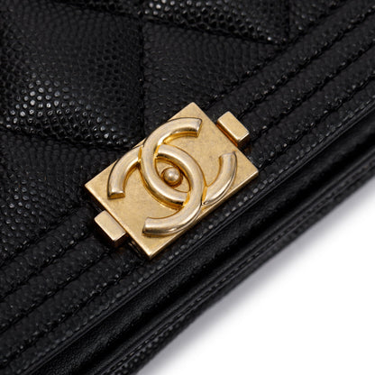 Chanel Black Caviar Leather Boy Wallet on Chain