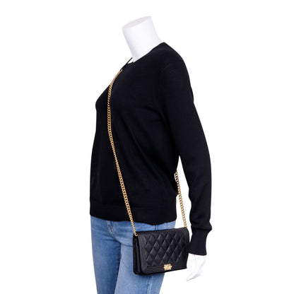 Chanel Black Caviar Leather Boy Wallet on Chain