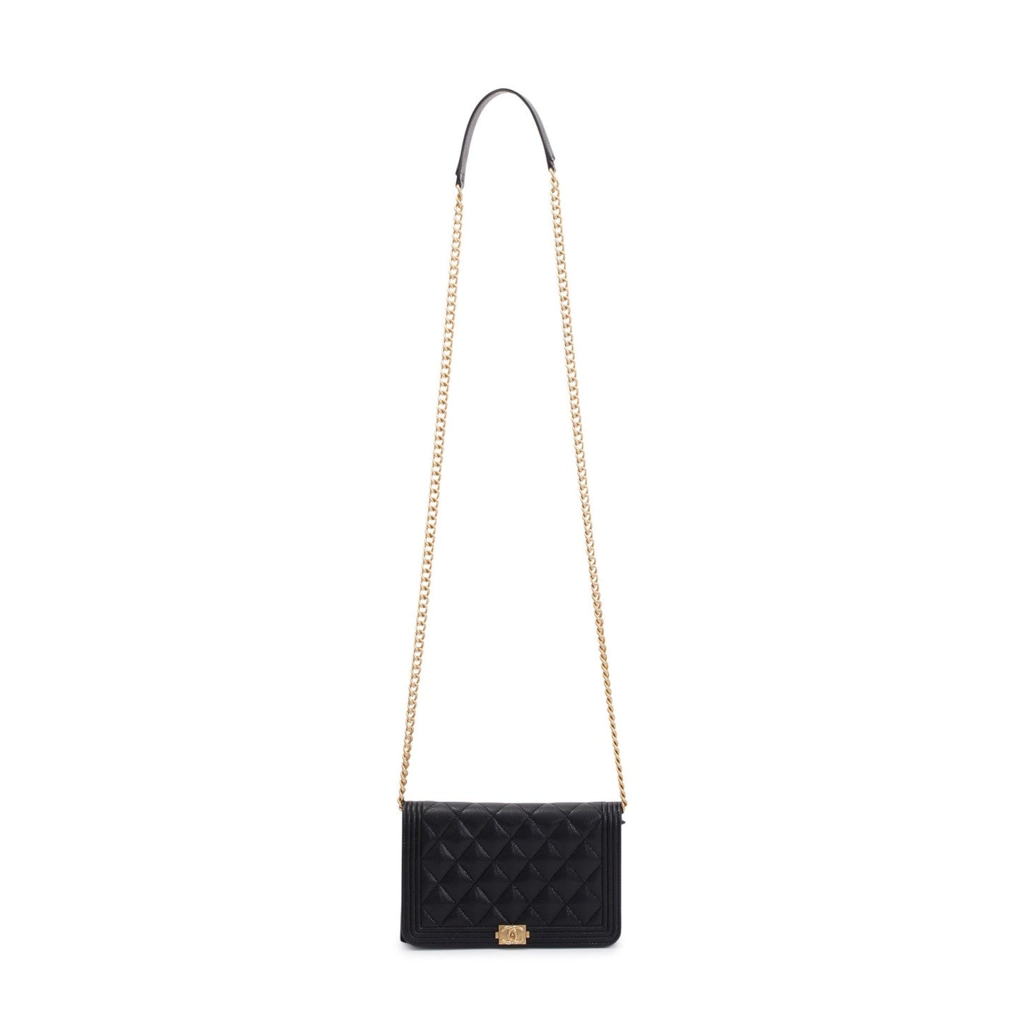 Chanel Black Caviar Leather Boy Wallet on Chain