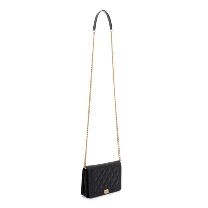 Chanel Black Caviar Leather Boy Wallet on Chain