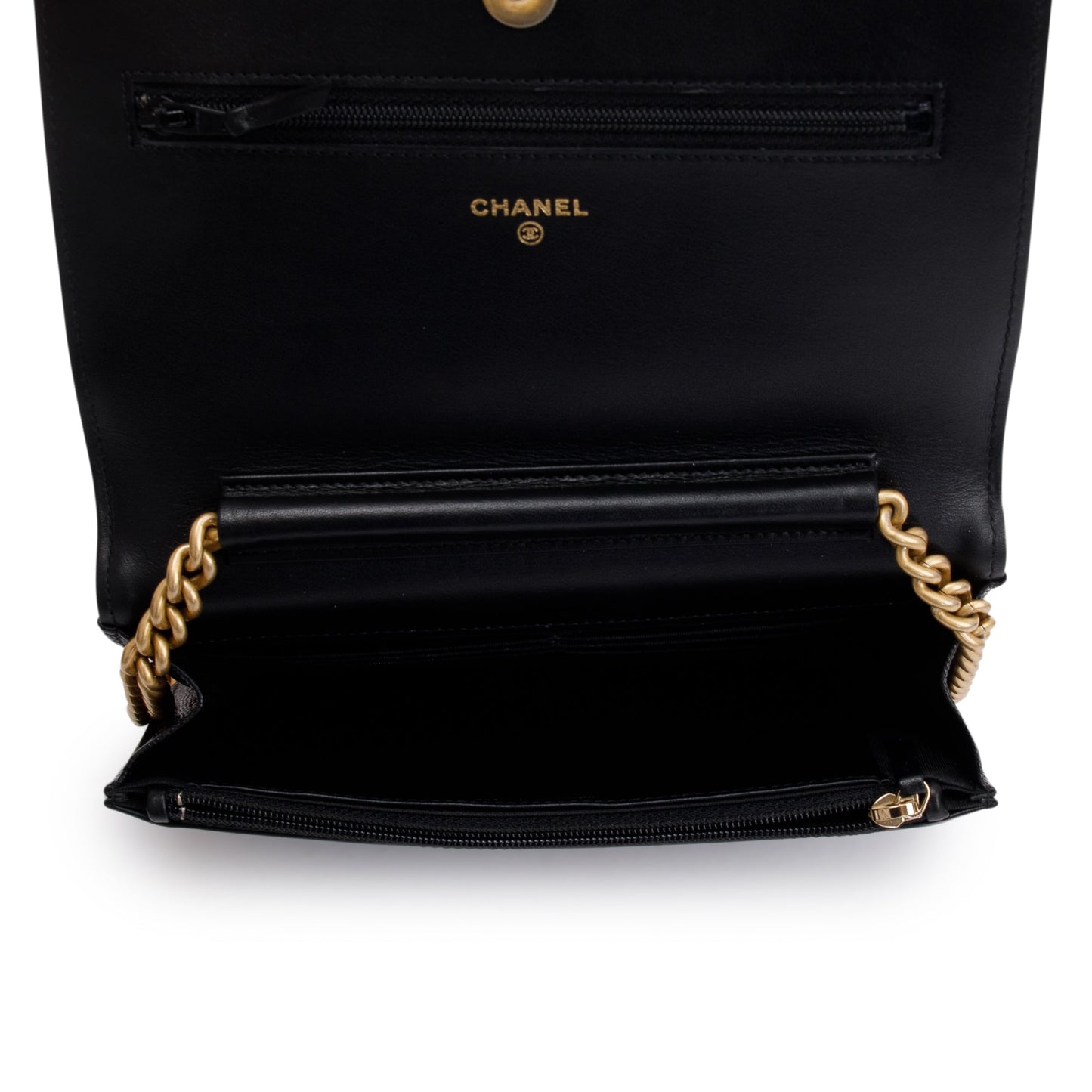 Chanel Black Caviar Leather Boy Wallet on Chain