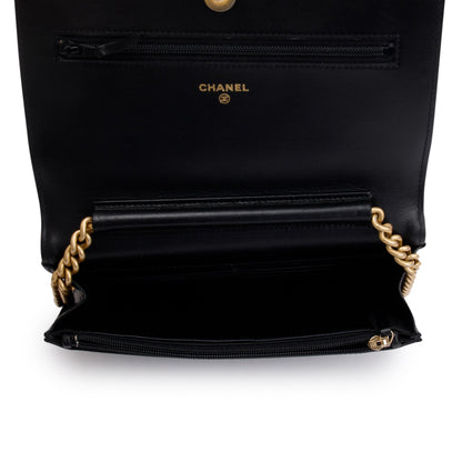 Chanel Black Caviar Leather Boy Wallet on Chain