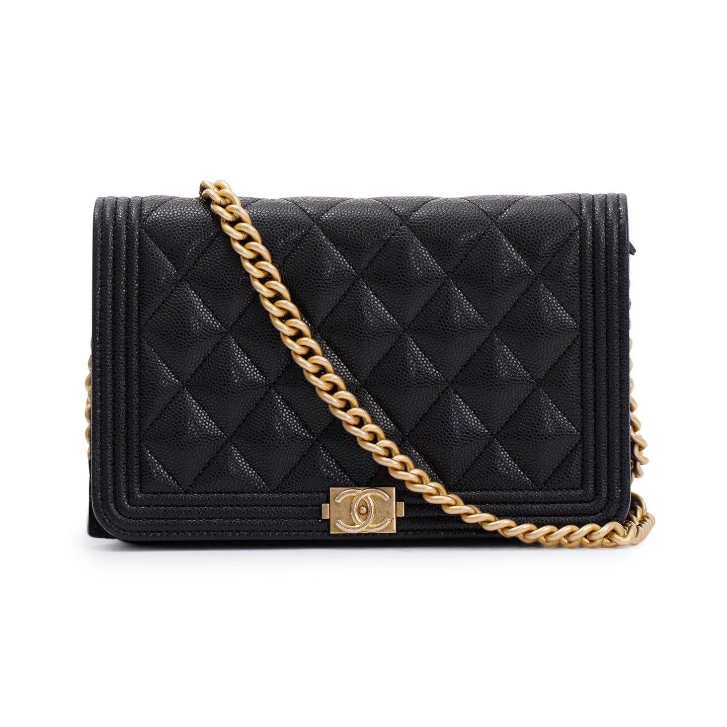 Chanel Black Caviar Leather Boy Wallet on Chain