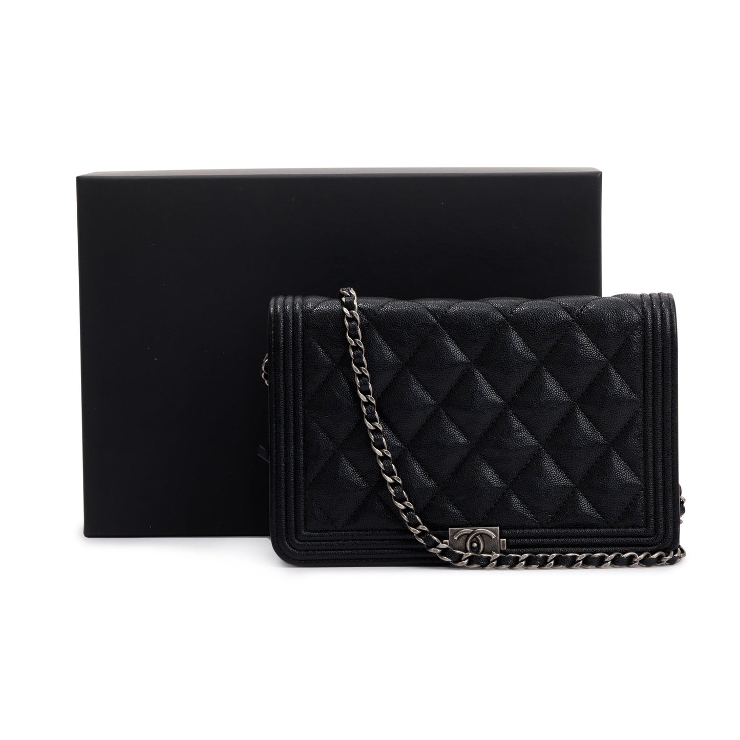 Chanel Black Caviar Leather Boy Wallet on Chain