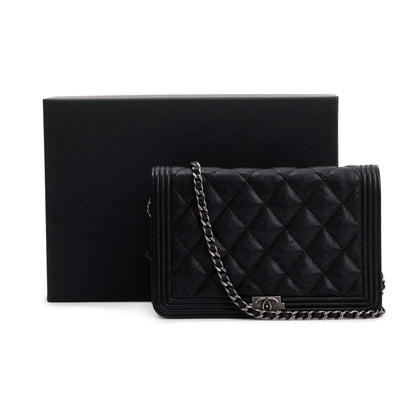 Chanel Black Caviar Leather Boy Wallet on Chain