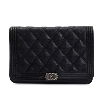 Chanel Black Caviar Leather Boy Wallet on Chain