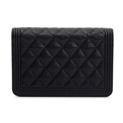 Chanel Black Caviar Leather Boy Wallet on Chain