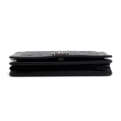 Chanel Black Caviar Leather Boy Wallet on Chain