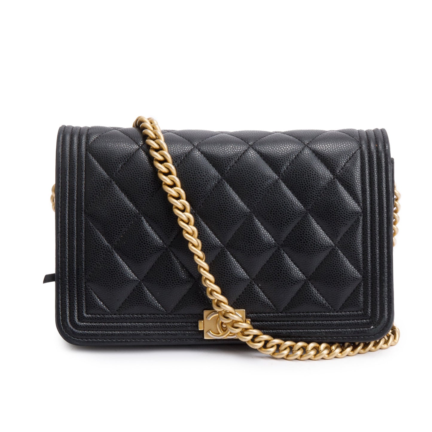Chanel Black Caviar Leather Boy Wallet on Chain